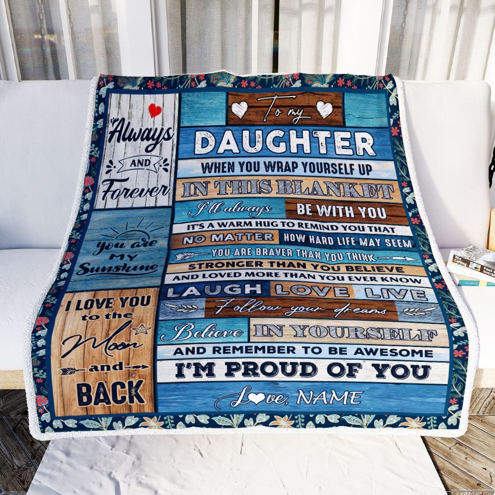 Personalized To My Daughter Blanket From Mom Dad Believe in Yourself Wood Daughter Birthday Graduation Christmas Customized Bed Quilt Fleece Throw Blanket | siriusteestore