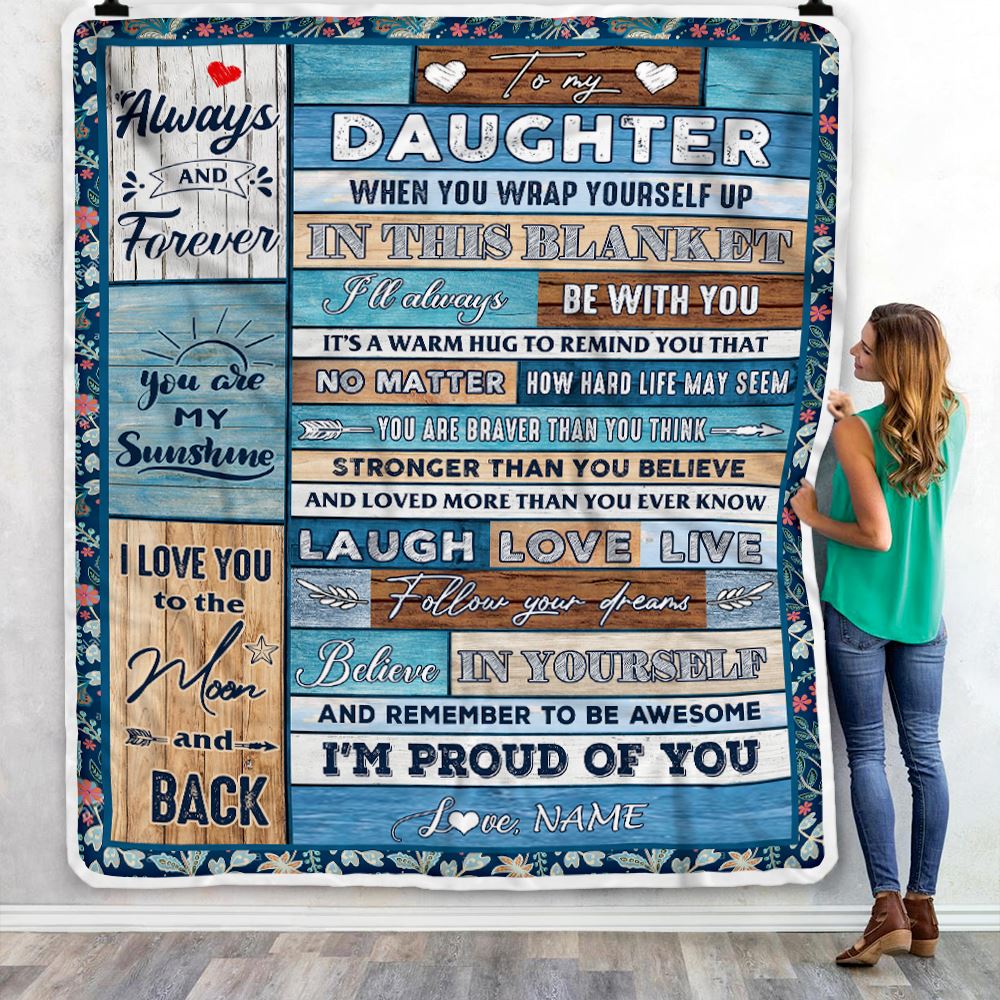 Personalized To My Daughter Blanket From Mom Dad Believe in Yourself Wood Daughter Birthday Graduation Christmas Customized Bed Quilt Fleece Throw Blanket | siriusteestore