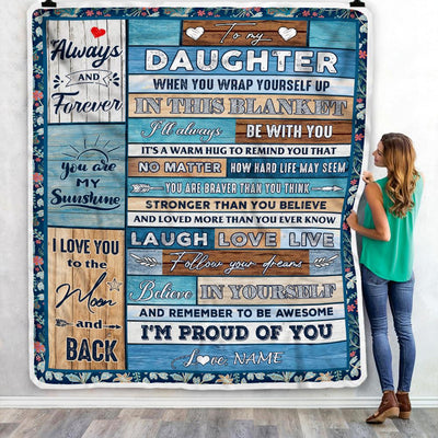 Personalized To My Daughter Blanket From Mom Dad Believe in Yourself Wood Daughter Birthday Graduation Christmas Customized Bed Quilt Fleece Throw Blanket | siriusteestore