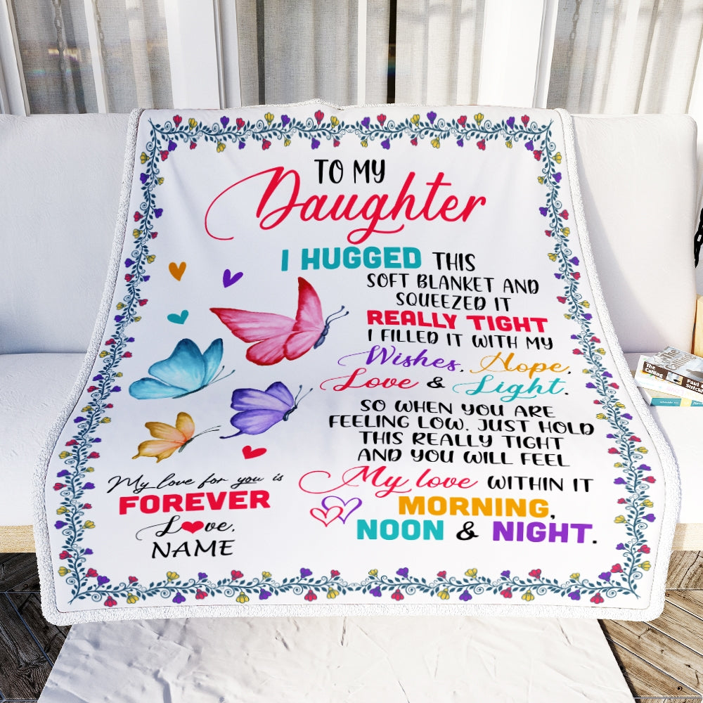 Personalized To My Daughter Blanket From Mom Dad Butterfly I Huggest This Soft Blanket Daughter Birthday Graduation Christmas Bed Quilt Fleece Throw Blanket | siriusteestore
