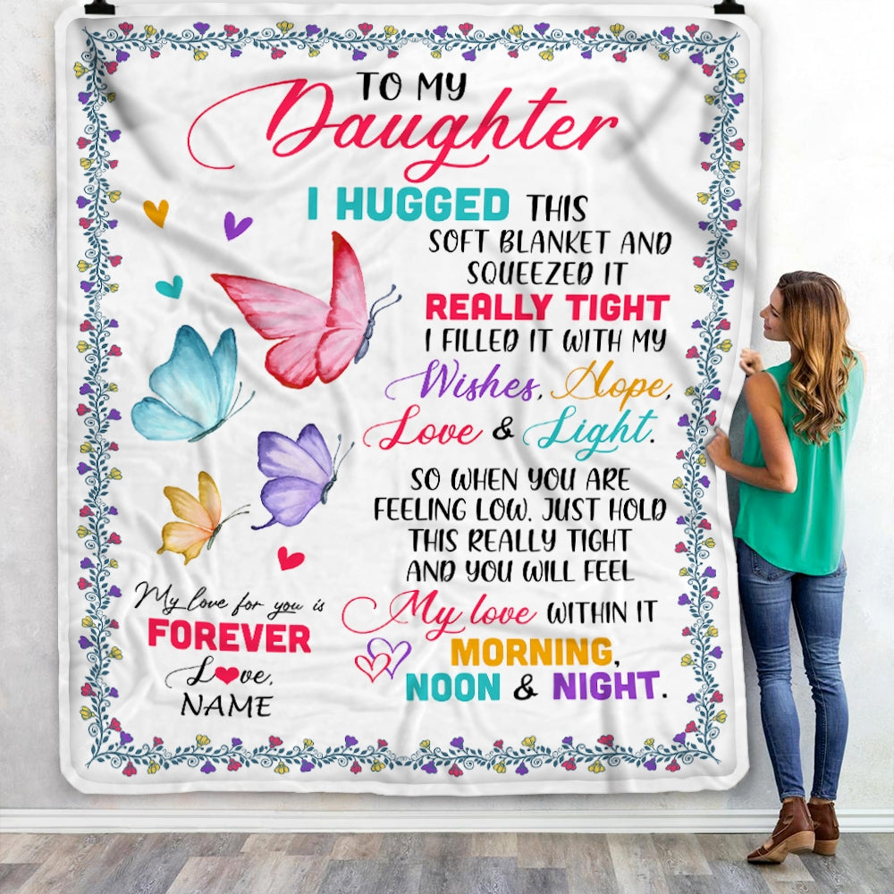 Personalized To My Daughter Blanket From Mom Dad Butterfly I Huggest This Soft Blanket Daughter Birthday Graduation Christmas Bed Quilt Fleece Throw Blanket | siriusteestore