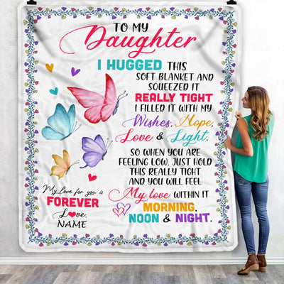 Personalized To My Daughter Blanket From Mom Dad Butterfly I Huggest This Soft Blanket Daughter Birthday Graduation Christmas Bed Quilt Fleece Throw Blanket | siriusteestore