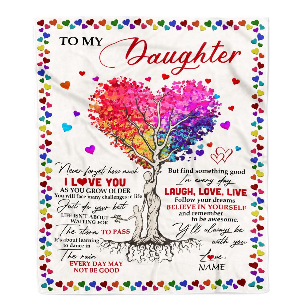 Personalized To My Daughter Blanket From Mom Dad Colorful Tree Never Forget I Love You Daughter Birthday Christmas Customized Bed Fleece Throw Blanket | siriusteestore