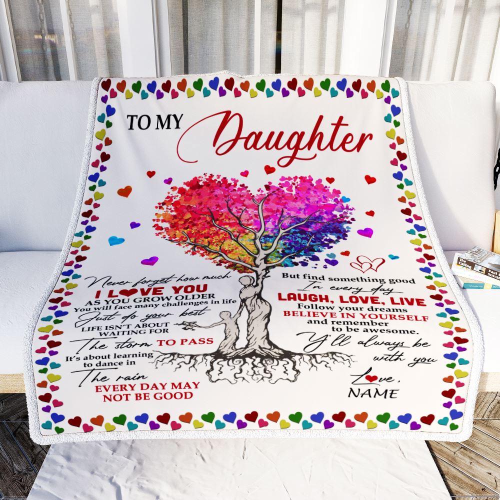 Personalized To My Daughter Blanket From Mom Dad Colorful Tree Never Forget I Love You Daughter Birthday Christmas Customized Bed Fleece Throw Blanket | siriusteestore