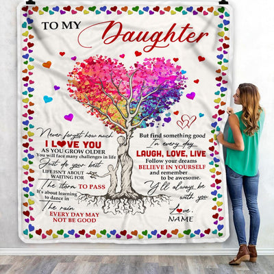 Personalized To My Daughter Blanket From Mom Dad Colorful Tree Never Forget I Love You Daughter Birthday Christmas Customized Bed Fleece Throw Blanket | siriusteestore