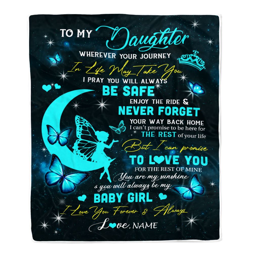 Personalized To My Daughter Blanket From Mom Dad Father Fairy Silhouette Fantasy Moon Daughter Birthday Graduation Christmas Customized Fleece Throw Blanket | siriusteestore