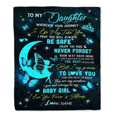 Personalized To My Daughter Blanket From Mom Dad Father Fairy Silhouette Fantasy Moon Daughter Birthday Graduation Christmas Customized Fleece Throw Blanket | siriusteestore