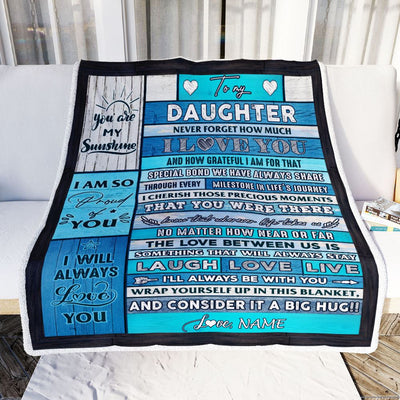 Personalized To My Daughter Blanket From Mom Dad Father Wood I Love You It A Big Hug Daughter Birthday Graduation Christmas Customized Bed Fleece Throw Blanket | siriusteestore
