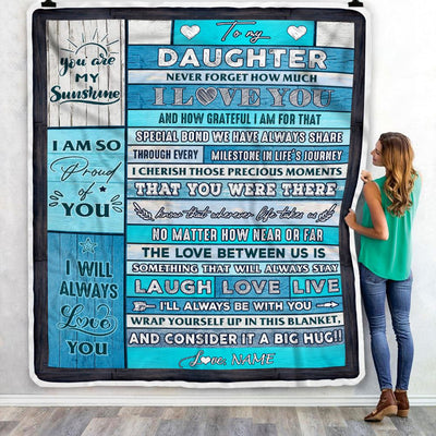 Personalized To My Daughter Blanket From Mom Dad Father Wood I Love You It A Big Hug Daughter Birthday Graduation Christmas Customized Bed Fleece Throw Blanket | siriusteestore