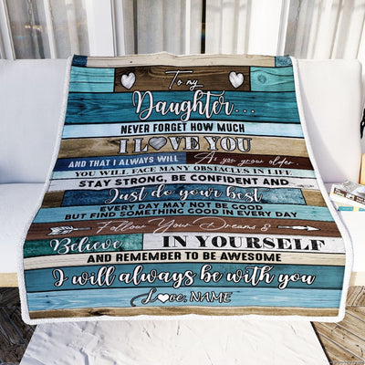 Personalized To My Daughter Blanket From Mom Dad Father Wood Never Forget I Love You Daughter Birthday Graduation Christmas Customized Fleece Throw Blanket | siriusteestore