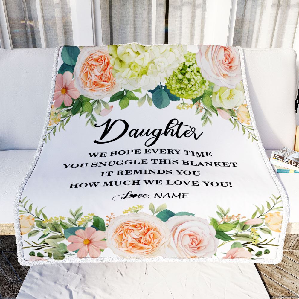 Personalized To My Daughter Blanket From Mom Dad How Much We Love You Flower Daughter Birthday Graduation Christmas Customized Fleece Throw Blanket | siriusteestore