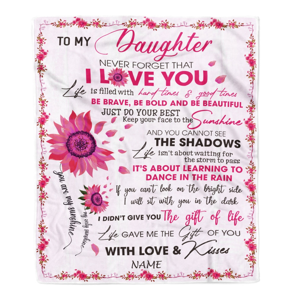 Personalized To My Daughter Blanket From Mom Dad I Love You Pink Sunflower Daughter Birthday Christmas Thanksgiving Graduation Customized Fleece Blanket | siriusteestore