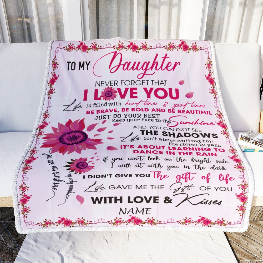 Personalized To My Daughter Blanket From Mom Dad I Love You Pink Sunflower Daughter Birthday Christmas Thanksgiving Graduation Customized Fleece Blanket | siriusteestore
