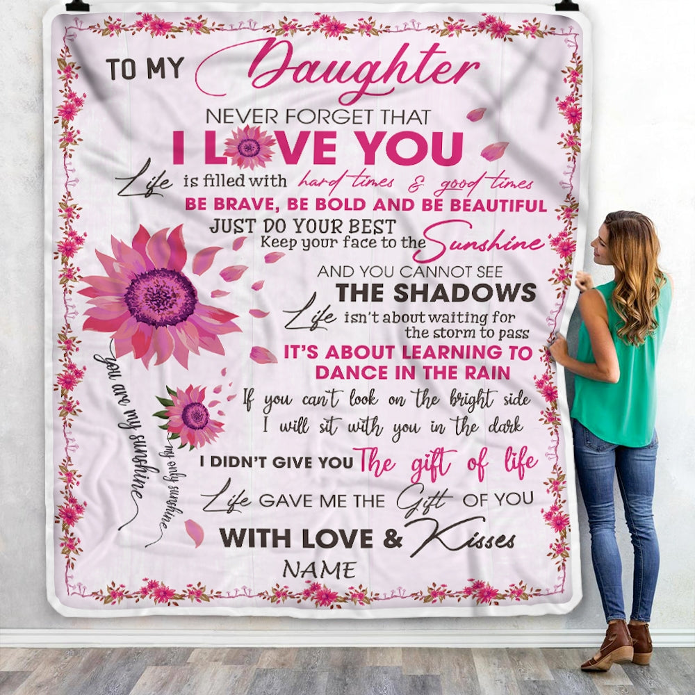 Personalized To My Daughter Blanket From Mom Dad I Love You Pink Sunflower Daughter Birthday Christmas Thanksgiving Graduation Customized Fleece Blanket | siriusteestore