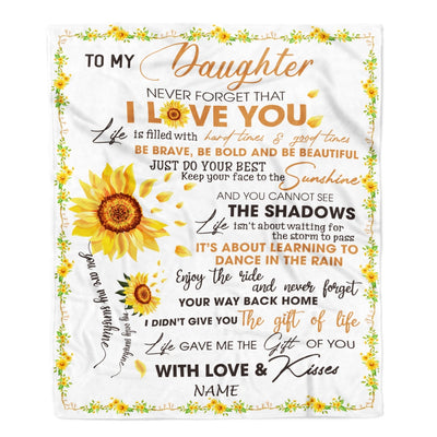 Personalized To My Daughter Blanket From Mom Dad I Love You White Sunflower Daughter Birthday Christmas Thanksgiving Graduation Customized Fleece Blanket | siriusteestore