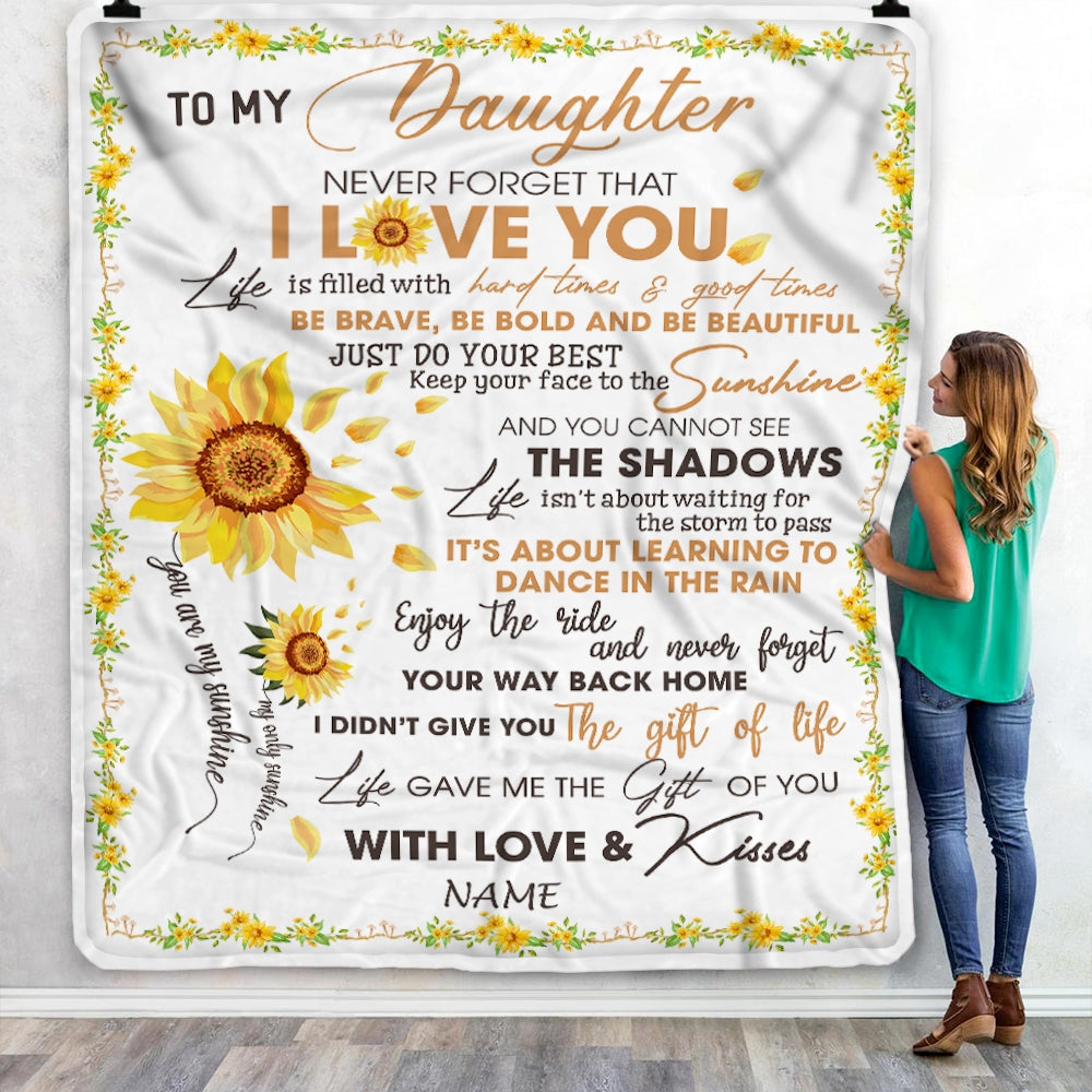 Personalized To My Daughter Blanket From Mom Dad I Love You White Sunflower Daughter Birthday Christmas Thanksgiving Graduation Customized Fleece Blanket | siriusteestore