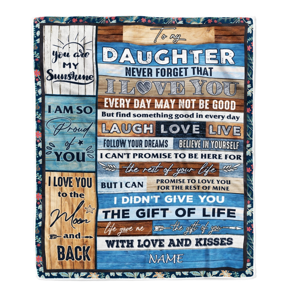 Personalized To My Daughter Blanket From Mom Dad I Love You Wood Daughter Birthday Christmas Thanksgiving Graduation Customized Fleece Blanket | siriusteestore