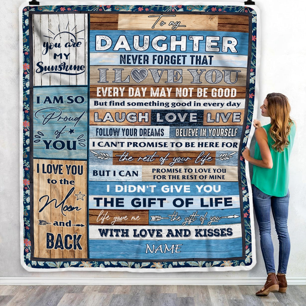 Personalized To My Daughter Blanket From Mom Dad I Love You Wood Daughter Birthday Christmas Thanksgiving Graduation Customized Fleece Blanket | siriusteestore
