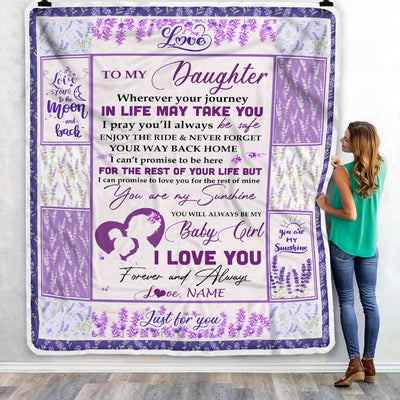 Personalized To My Daughter Blanket From Mom Dad Love You Are My Sunshine Flower Purple Daughter Birthday Christmas Thanksgiving Customized Fleece Blanket | siriusteestore