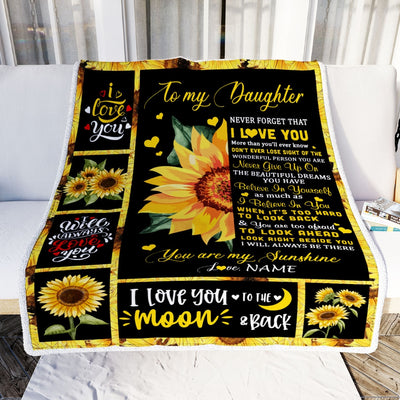 Personalized To My Daughter Blanket From Mom Dad Mother Never Forget I Love You Sunflower Daughter Birthday Graduation Christmas Bed Fleece Throw Blanket | siriusteestore