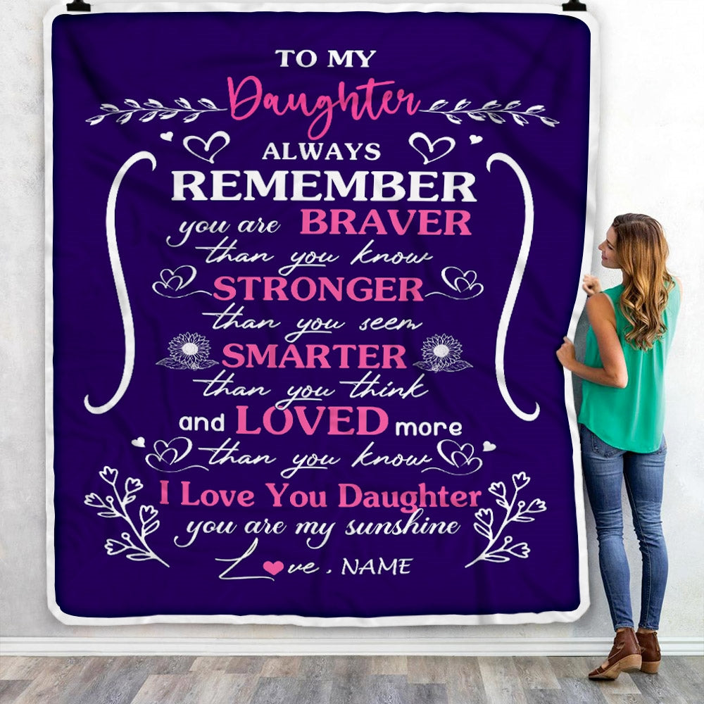 Personalized To My Daughter Blanket From Mom Dad Mother Purple I Love You Daughter Birthday Christmas Gift Customized Bed Quilt Fleece Throw Blanket | siriusteestore