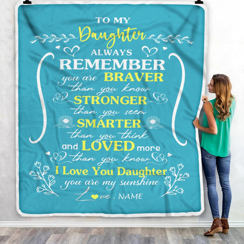 Personalized To My Daughter Blanket From Mom Dad Mother Teal I Love You Daughter Birthday Christmas Gift Customized Bed Quilt Fleece Throw Blanket | siriusteestore