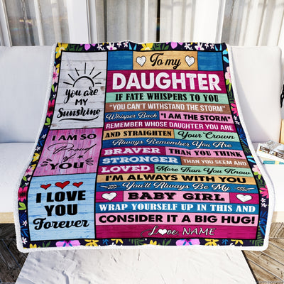 Personalized To My Daughter Blanket From Mom Dad Mother Wood I Am The Storm Daughter Birthday Graduation Christmas Customized Fleece Throw Blanket | siriusteestore