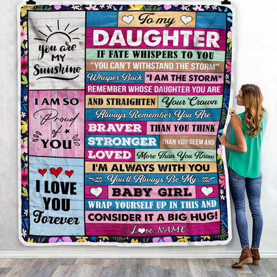 Personalized To My Daughter Blanket From Mom Dad Mother Wood I Am The Storm Daughter Birthday Graduation Christmas Customized Fleece Throw Blanket | siriusteestore