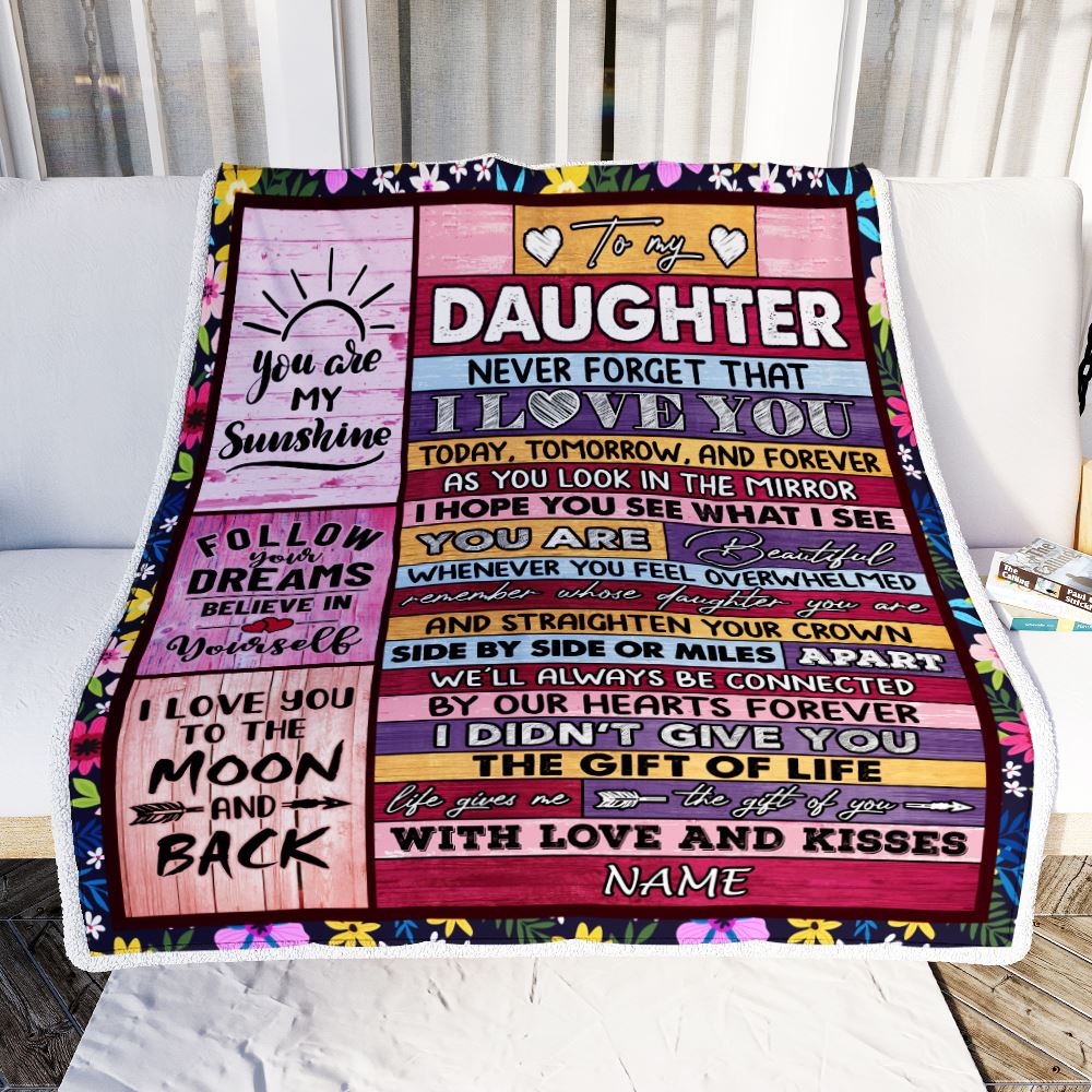 Personalized To My Daughter Blanket From Mom Dad Mother Wood You Are Beautiful Daughter Birthday Graduation Christmas Customized Bed Fleece Throw Blanket | siriusteestore