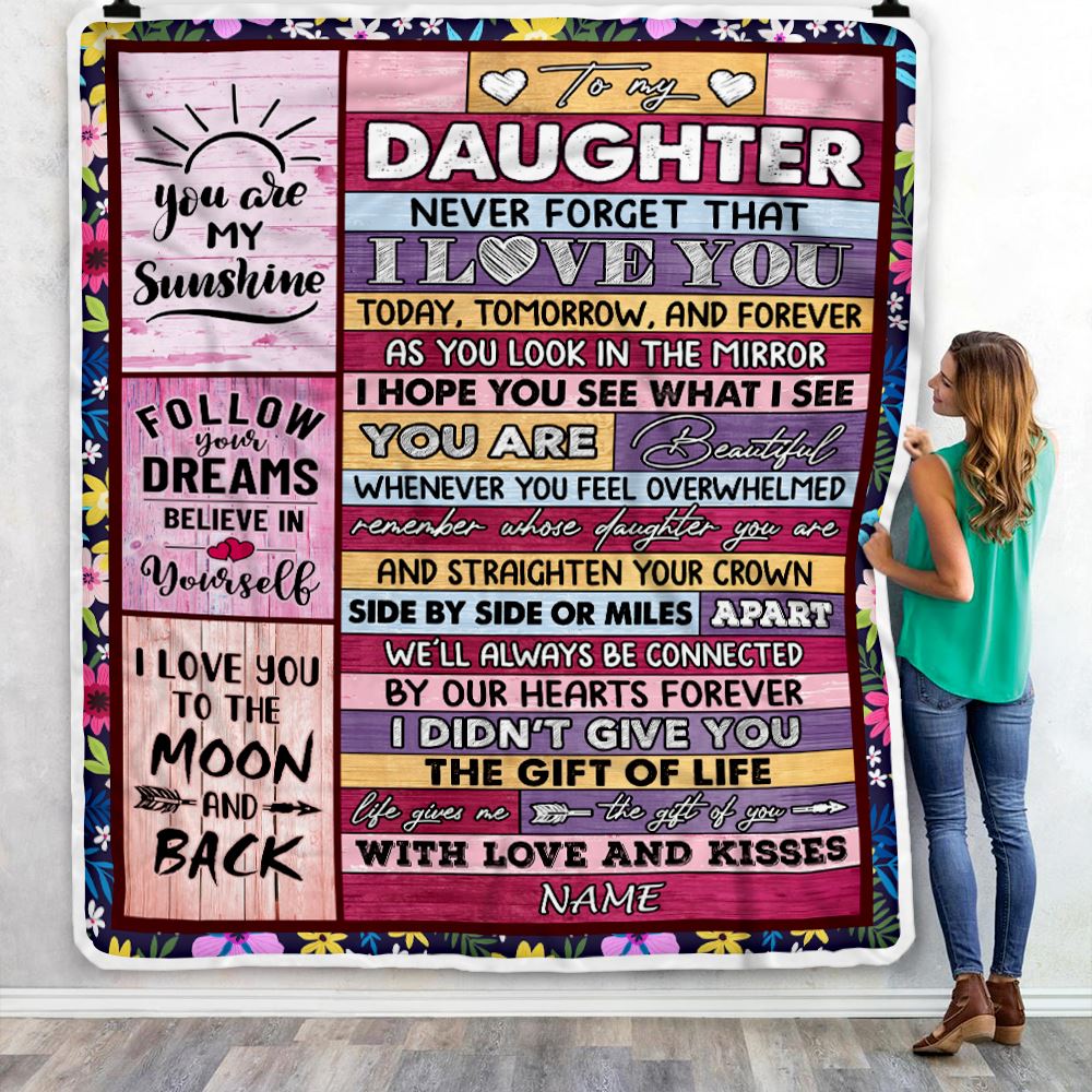 Personalized To My Daughter Blanket From Mom Dad Mother Wood You Are Beautiful Daughter Birthday Graduation Christmas Customized Bed Fleece Throw Blanket | siriusteestore