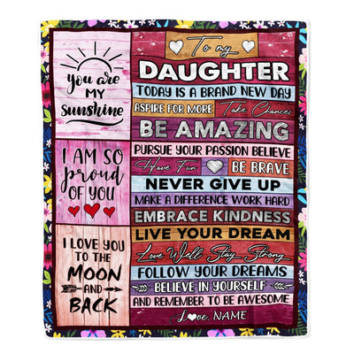 Personalized To My Daughter Blanket From Mom Dad Never Give Up Live Your Dream Pink Wood Daughter Birthday Graduation Christmas Customized Fleece Blanket | siriusteestore