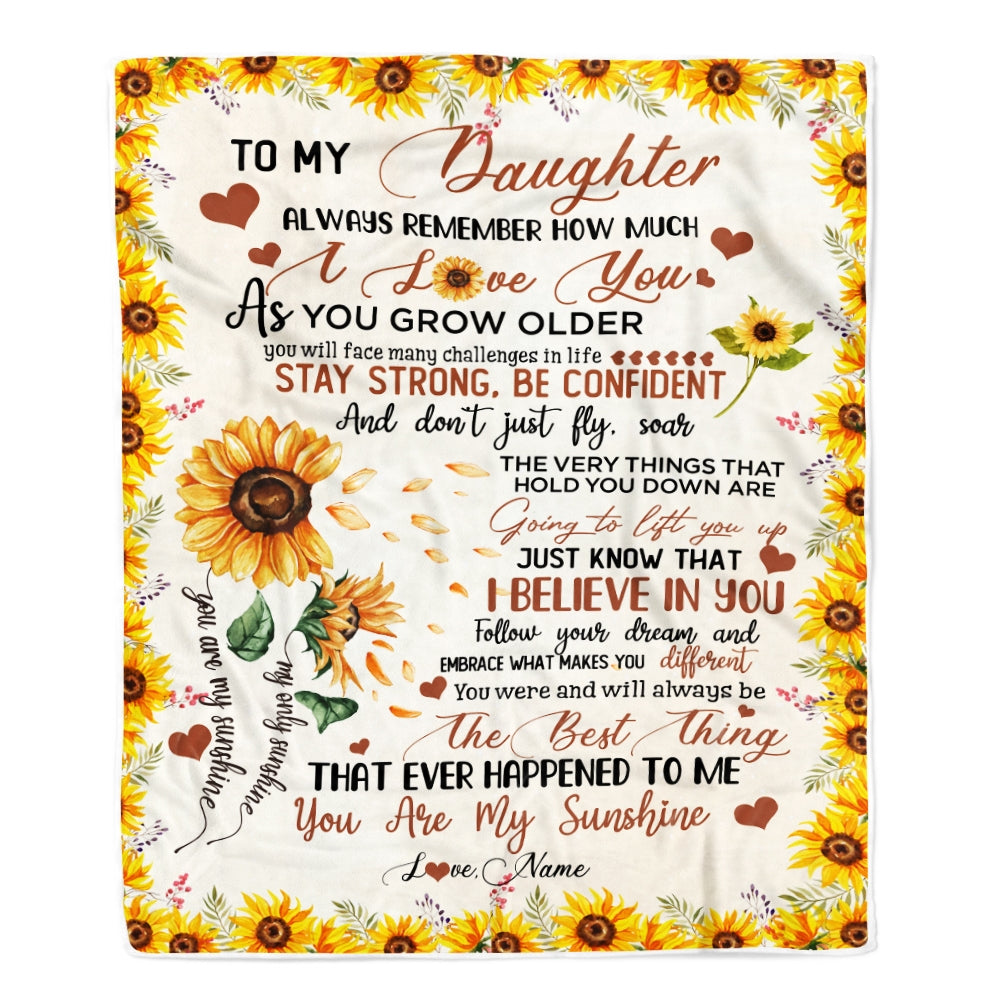 Personalized To My Daughter Blanket From Mom Dad Sunflower Always Remember How Much I Love You Daughter Birthday Christmas Fleece Blanket | siriusteestore