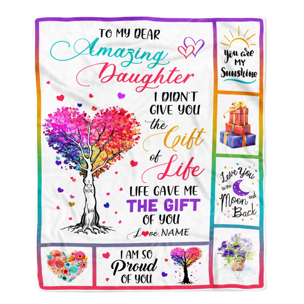 Personalized To My Daughter Blanket From Mom Dad Tree Colorful Life Gave Me The Gift Of You Daughter Birthday Christmas Bed Quilt Fleece Throw Blanket | siriusteestore