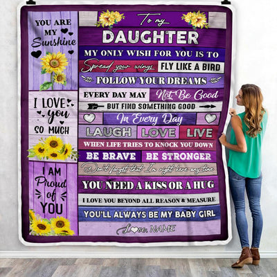 Personalized To My Daughter Blanket From Mom Dad Wood Laugh Love Live Sunflower Daughter Birthday Graduation Christmas Customized Bed Fleece Throw Blanket | siriusteestore