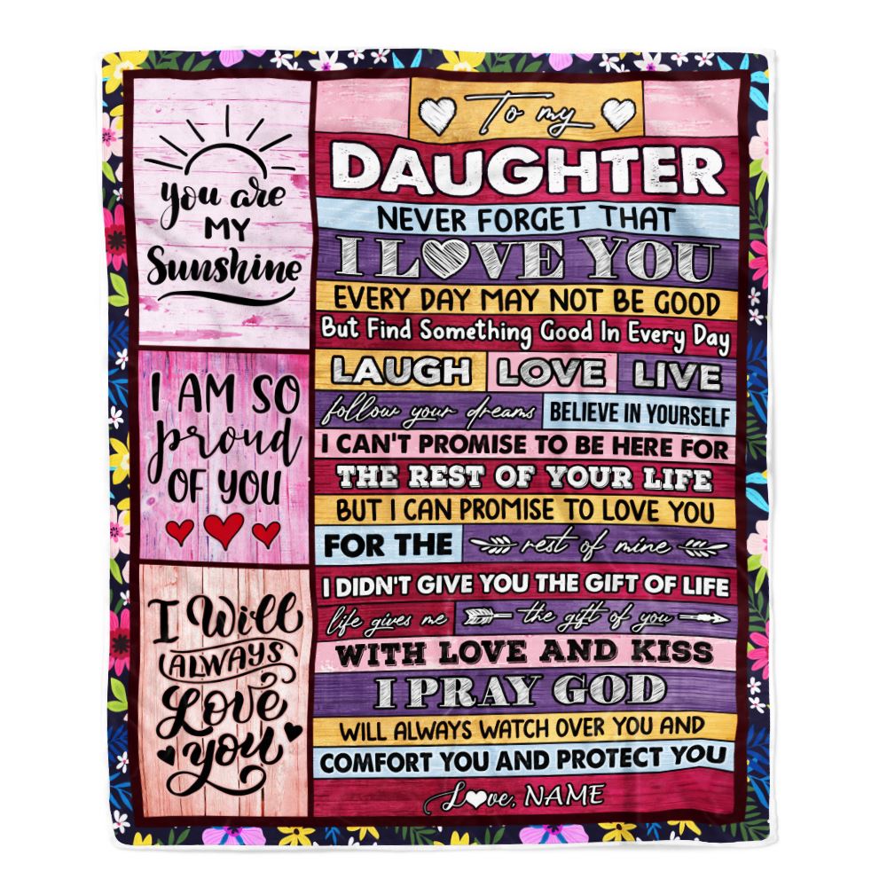 Personalized To My Daughter Blanket From Mom Dad Wood You Are My Sunshine I Love You Daughter Birthday Graduation Christmas Customized Bed Fleece Throw Blanket | siriusteestore