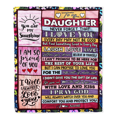 Personalized To My Daughter Blanket From Mom Dad Wood You Are My Sunshine I Love You Daughter Birthday Graduation Christmas Customized Bed Fleece Throw Blanket | siriusteestore