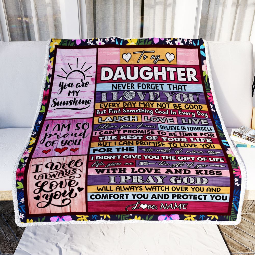Personalized To My Daughter Blanket From Mom Dad Wood You Are My Sunshine I Love You Daughter Birthday Graduation Christmas Customized Bed Fleece Throw Blanket | siriusteestore