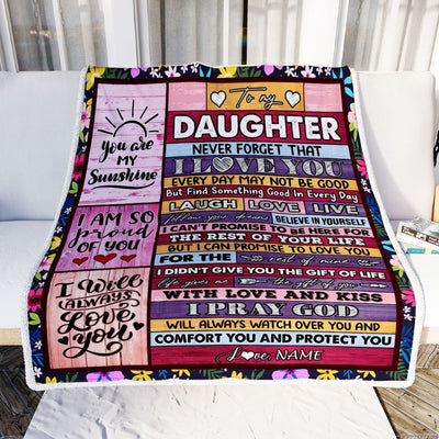 Personalized To My Daughter Blanket From Mom Dad Wood You Are My Sunshine I Love You Daughter Birthday Graduation Christmas Customized Bed Fleece Throw Blanket | siriusteestore