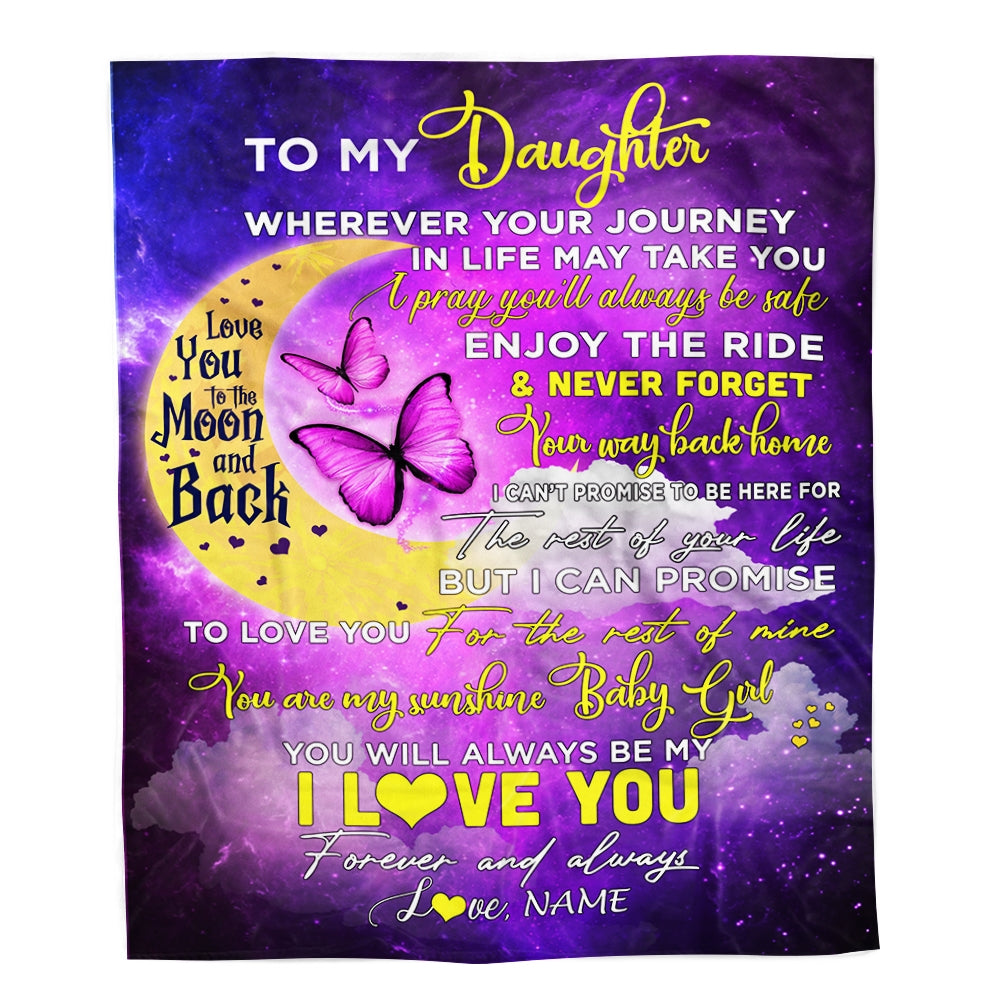 Personalized To My Daughter Blanket From Mom Love You To The Moon And Back Butterfly Daughter Birthday Christmas Customized Fleece Blanket | siriusteestore