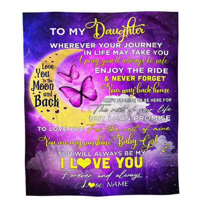 Personalized To My Daughter Blanket From Mom Love You To The Moon And Back Butterfly Daughter Birthday Christmas Customized Fleece Blanket | siriusteestore