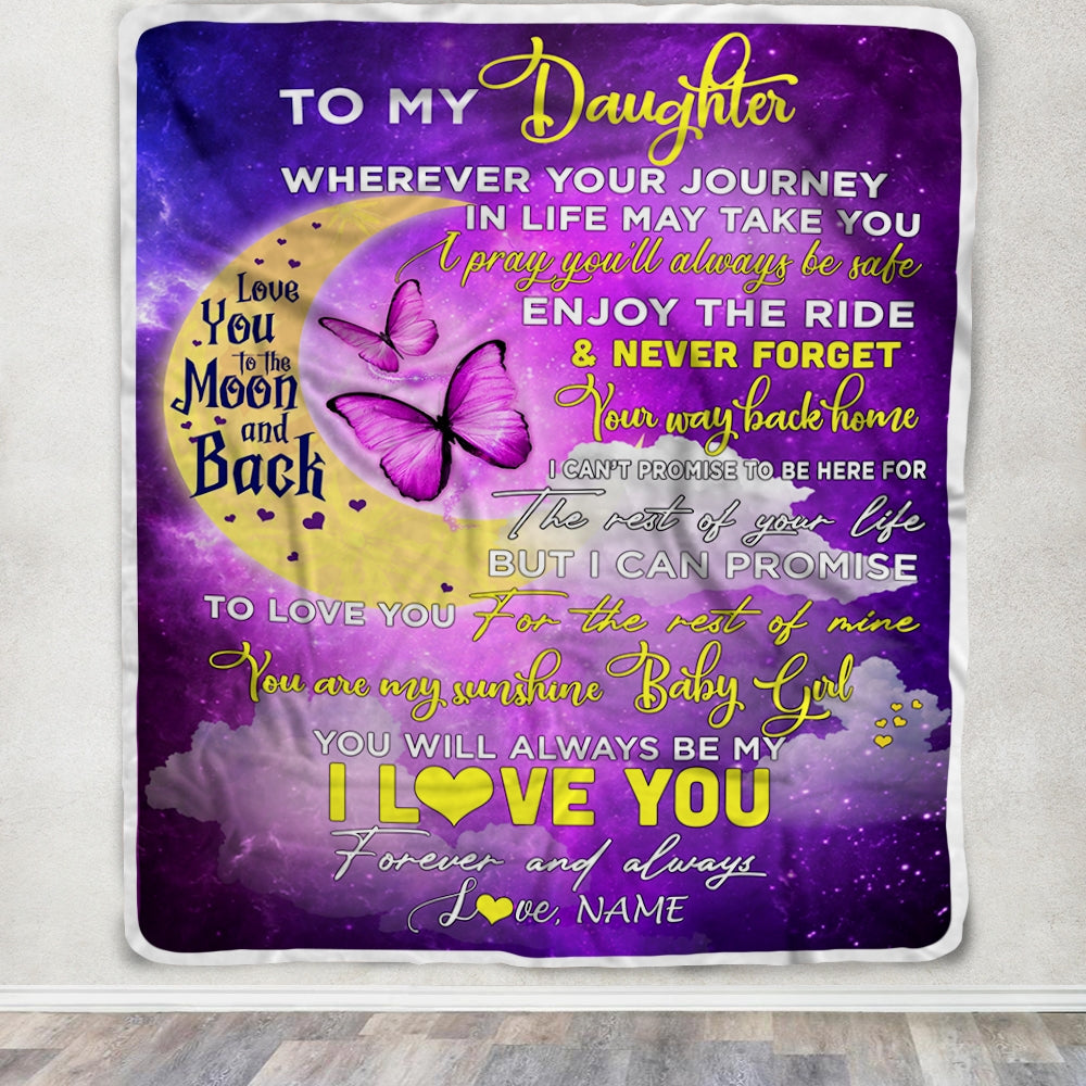 Personalized To My Daughter Blanket From Mom Love You To The Moon And Back Butterfly Daughter Birthday Christmas Customized Fleece Blanket | siriusteestore