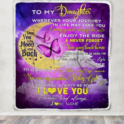 Personalized To My Daughter Blanket From Mom Love You To The Moon And Back Butterfly Daughter Birthday Christmas Customized Fleece Blanket | siriusteestore