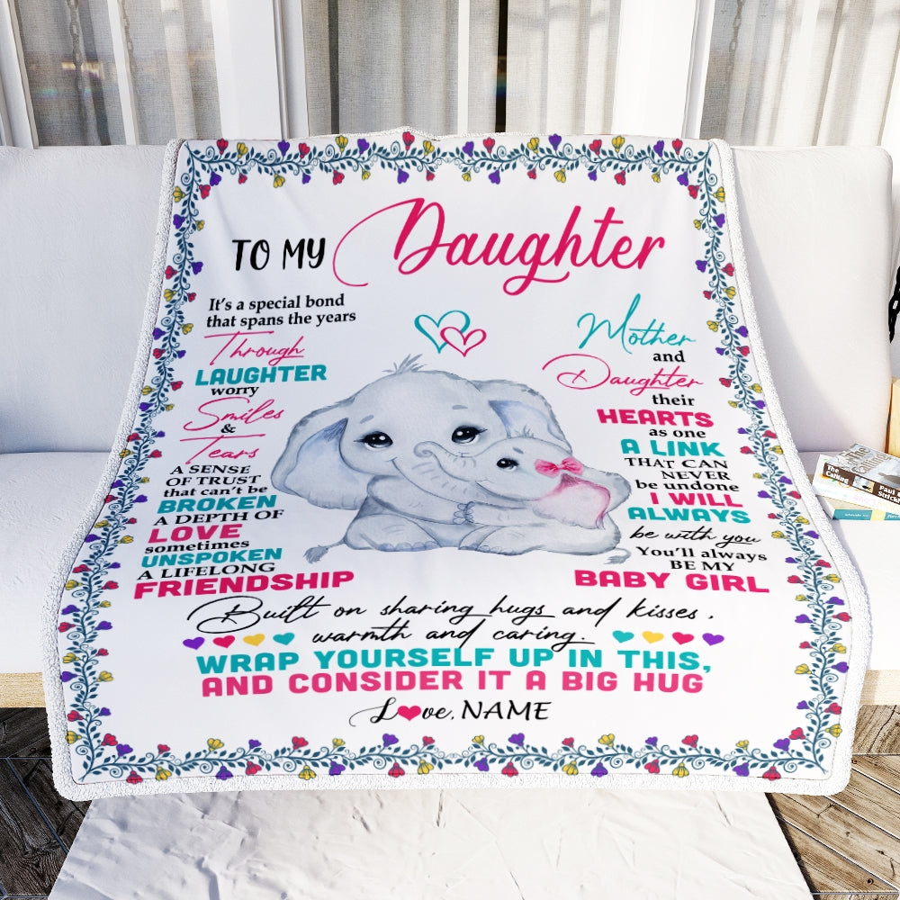 Personalized To My Daughter Blanket From Mom Mother And Daughter It A Big Hug Daughter Birthday Graduation Christmas Customized Fleece Throw Blanket | siriusteestore