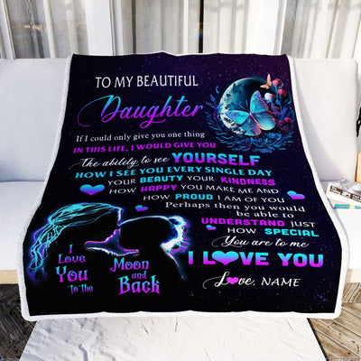 Personalized To My Daughter Blanket From Mom Mother Butterfly Kindness Happy Beautiful Daughter Birthday Graduation Christmas Customized Fleece Throw Blanket | siriusteestore