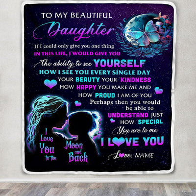 Personalized To My Daughter Blanket From Mom Mother Butterfly Kindness Happy Beautiful Daughter Birthday Graduation Christmas Customized Fleece Throw Blanket | siriusteestore