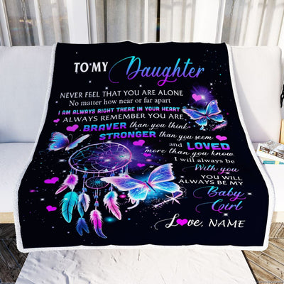 Personalized To My Daughter Blanket From Mom Mother Dad Butterfly Braver Stronger Loved Daughter Birthday Graduation Christmas Customized Fleece Throw Blanket | siriusteestore