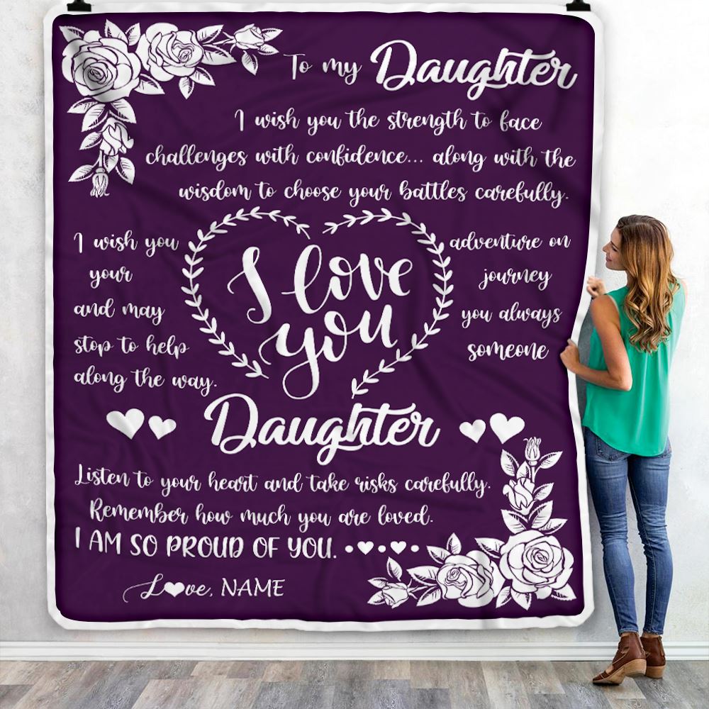 Personalized To My Daughter Blanket From Mom Mother Dad I Wish You The Strength Daughter Birthday Graduation Christmas Customized Fleece Throw Blanket | siriusteestore