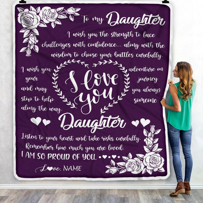 Personalized To My Daughter Blanket From Mom Mother Dad I Wish You The Strength Daughter Birthday Graduation Christmas Customized Fleece Throw Blanket | siriusteestore