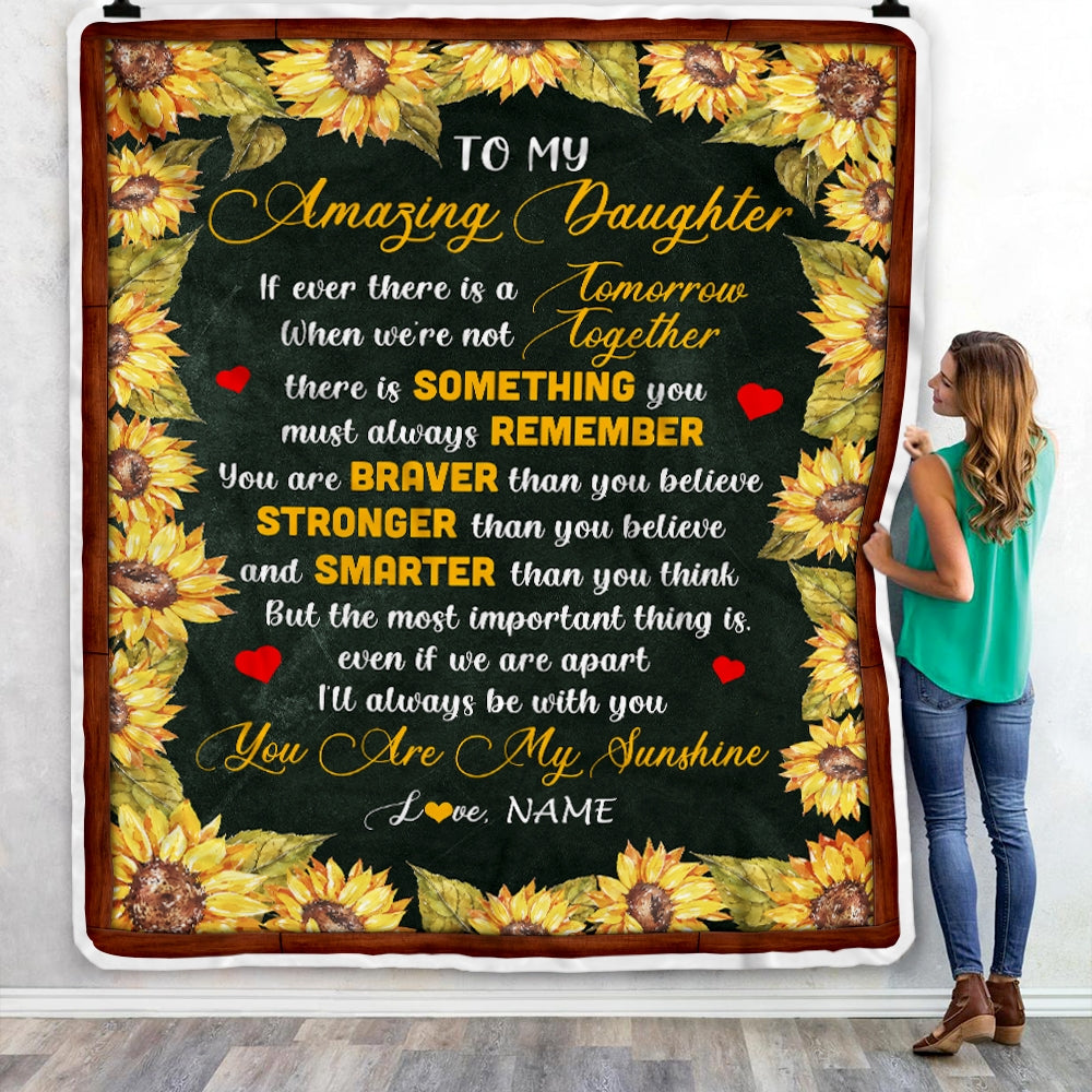 Personalized To My Daughter Blanket From Mom Mother Dad Sunflower My Sunshine I Love You Daughter Birthday Christmas Customized Bed Quilt Fleece Throw Blanket | siriusteestore