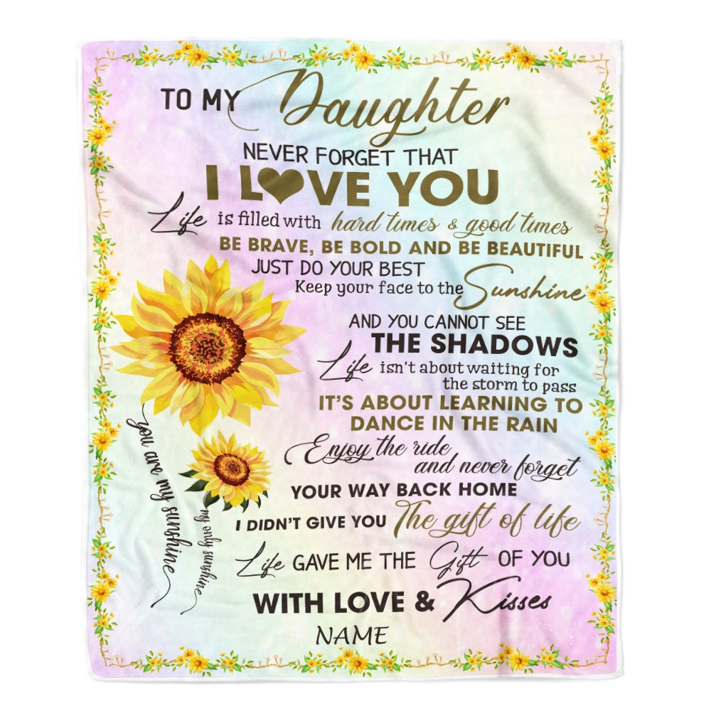 Personalized To My Daughter Blanket From Mom Mother Dad Sunflower Never Forget That I Love You Daughter Birthday Christmas Bed Quilt Fleece Throw Blanket | siriusteestore